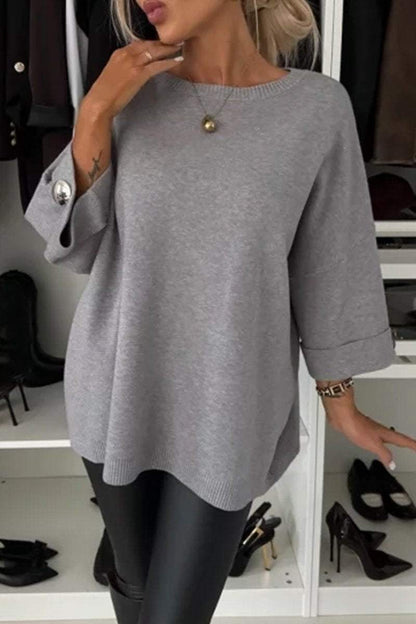 Elegance and Modern Knit Button Detail Half Sleeve Loose Sweater