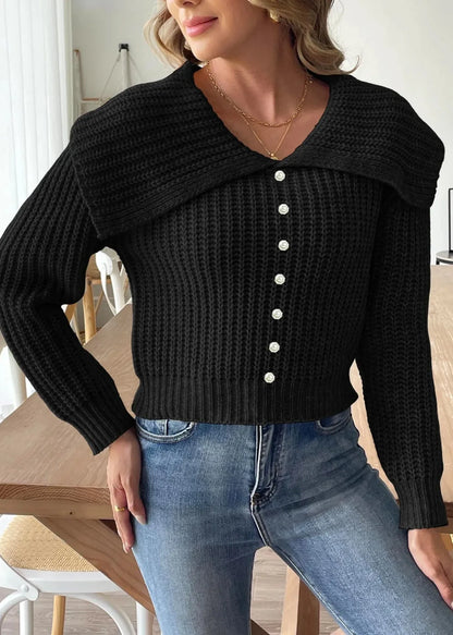 Women's Short Beaded Lapel Sweater - Chic & Stylish