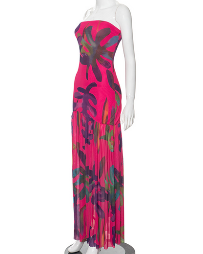 Leopard-Print Crossed Net Yarn Splice Dress