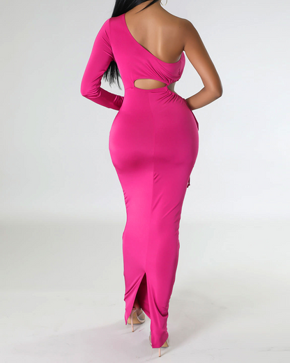 One-Shoulder Hollow Slim Dress