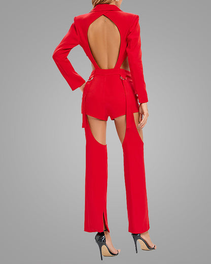 Hollow Casual Suit High Waist Shorts Adjustable Trousers 3 Piece Set