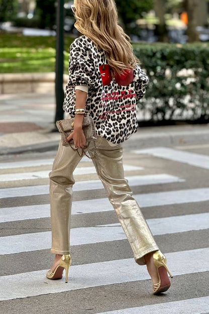 Unique Modern Feel Leopard and Cherry Print Casual Sweatshirt