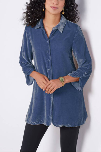 Women's Velvet Button Lapel Shirt
