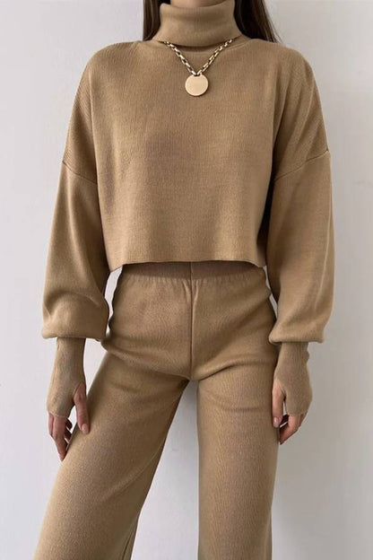 Conjunto informal de dos piezas de top y pantalón de manga larga holgado