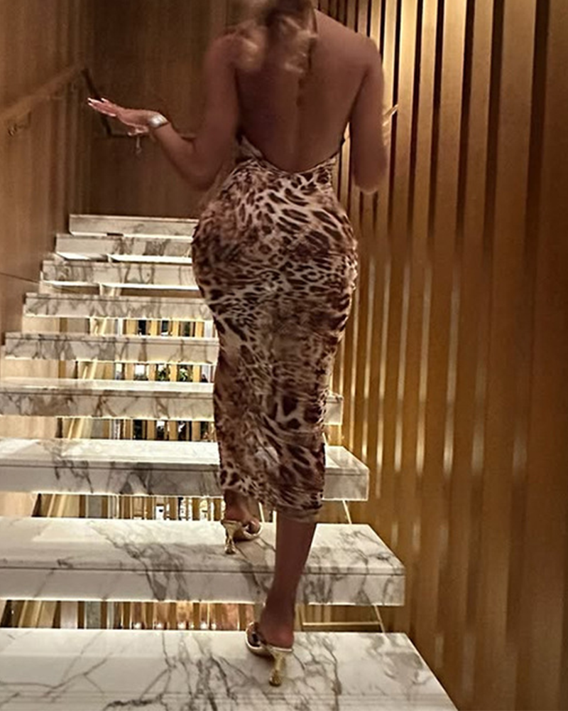 Leopard Print Open Back Dress