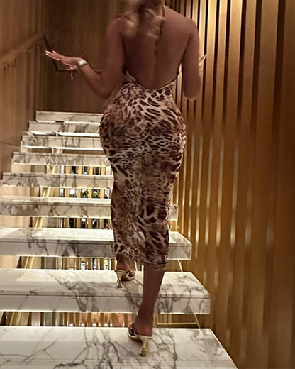 Leopard Print Open Back Dress