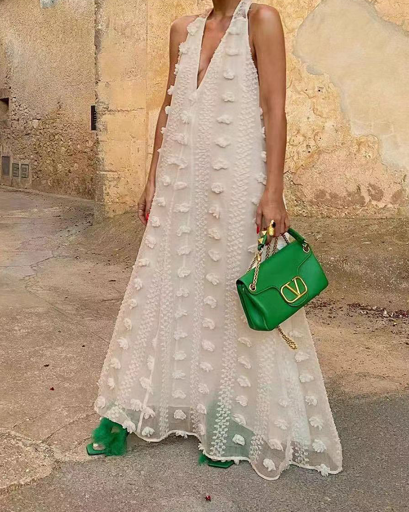 V-Neck 3D Flower Dress