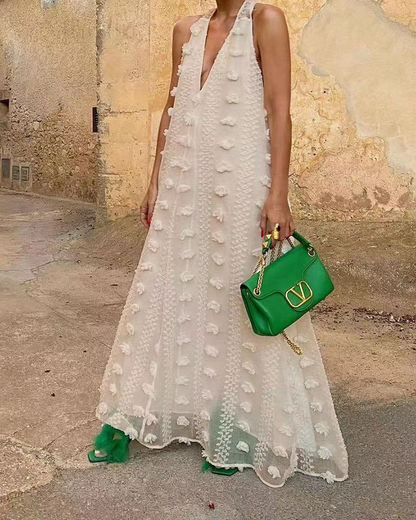 V-Neck 3D Flower Dress