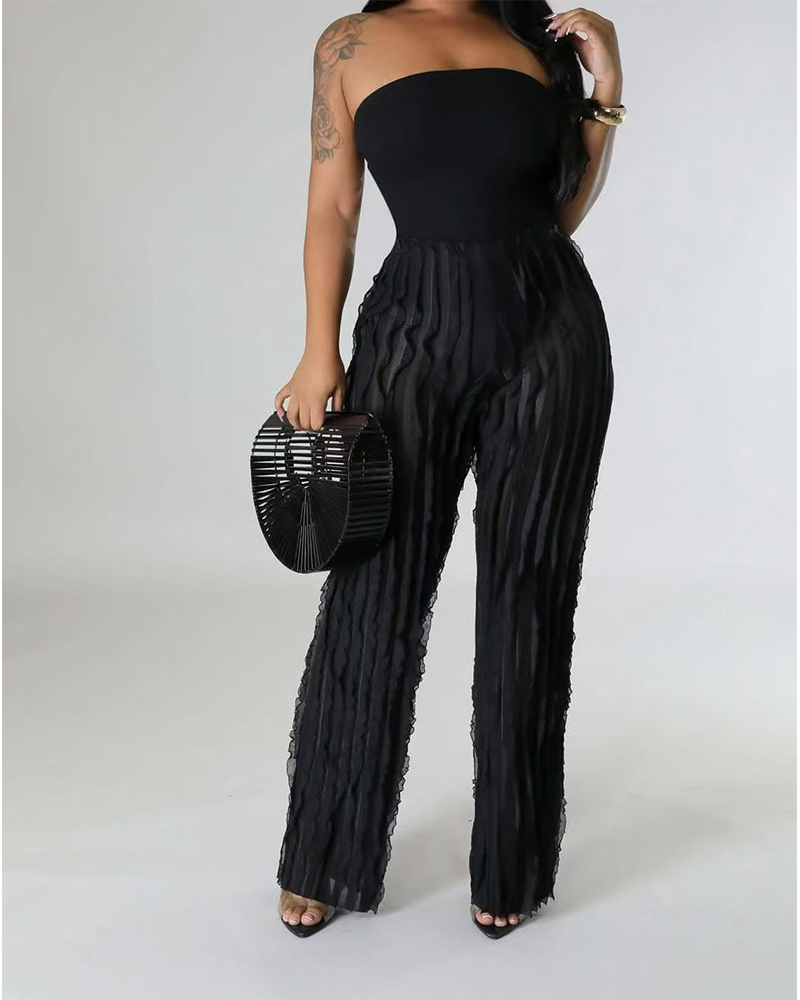 Ruffled Loose High-Waisted Trousers
