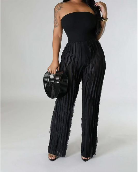 Ruffled Loose High-Waisted Trousers