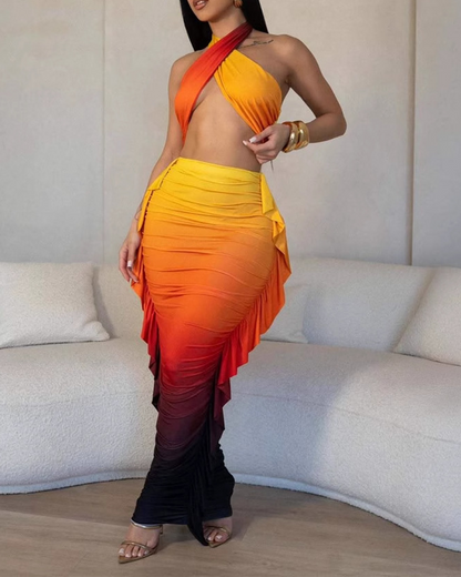 Sexy Pleated Skirt Suit