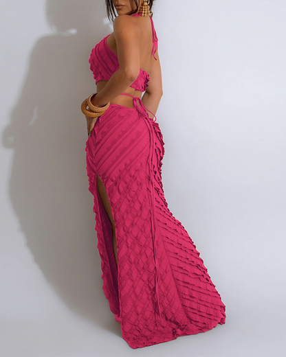 Sexy Halterneck Lace-Up Slim-Fitting Hollow Dress