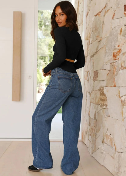 Ribbed Square Neck Slim-Fit Long Sleeve Top