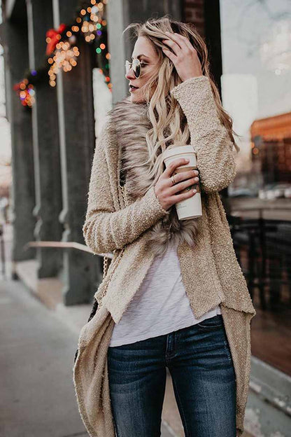 Casual Fur Collar Cardigan Plush Trench Coat