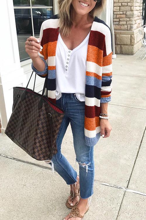 Soft Rainbow Striped Sweater Cardigan