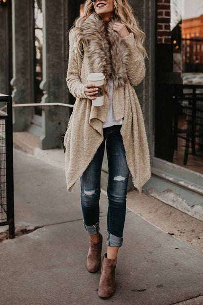 Casual Fur Collar Cardigan Plush Trench Coat