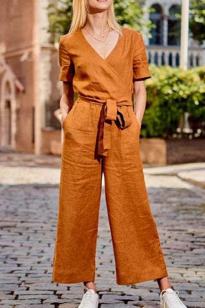 MONO DE MANGA CORTA, COLOR LISO, CON CORDONES Y CUELLO EN V, SUAVE