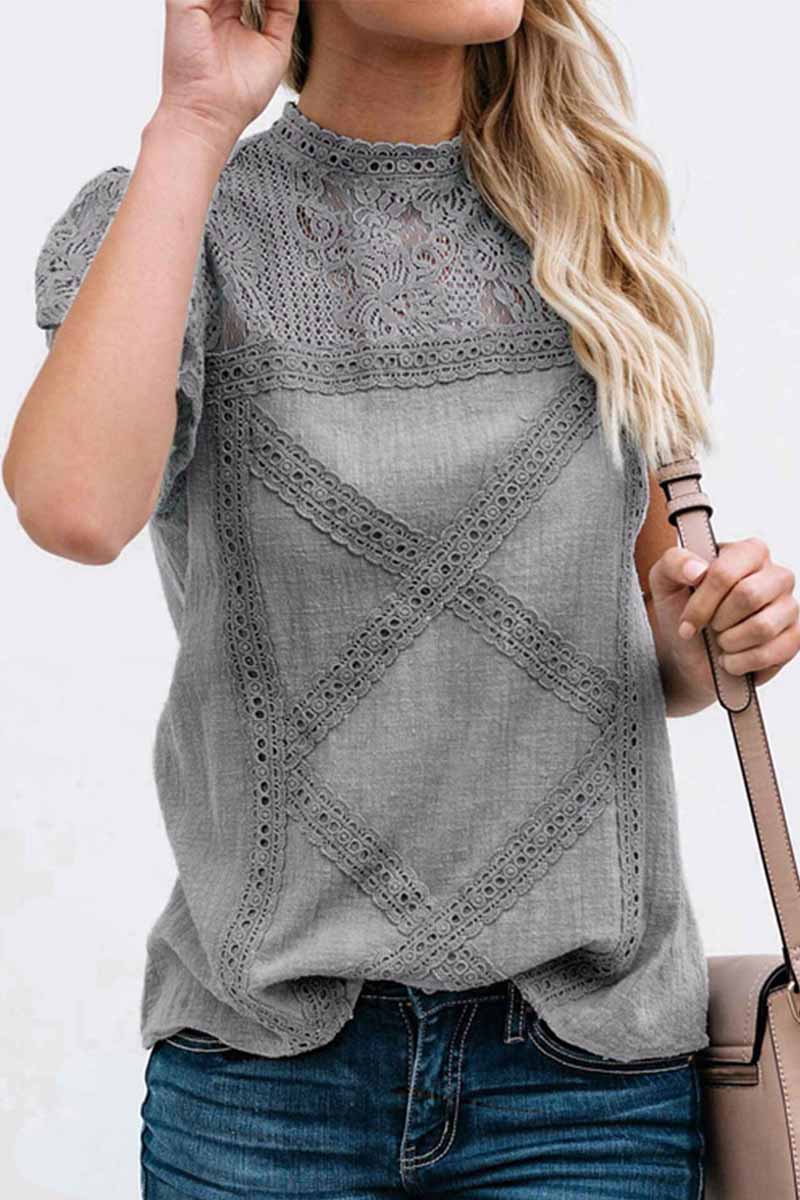 Summer Geometric Stitching Lace Short Sleeves Tops (6 Colors)