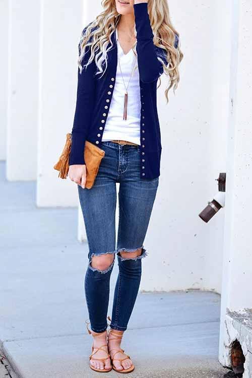 Long Sleeves Buttons Design Cardigan Tops(7 Colors)