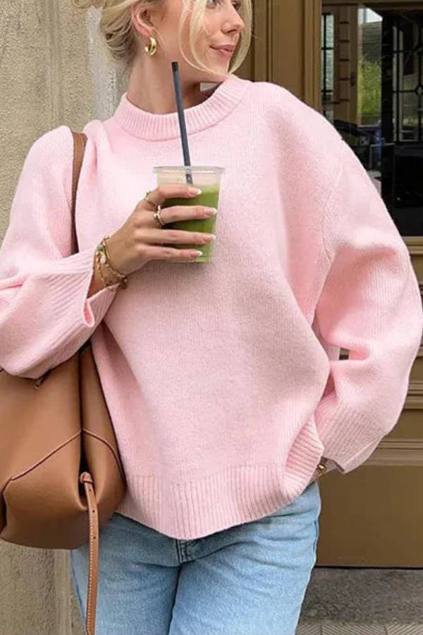 Pink Sweet Round Neck Pullover