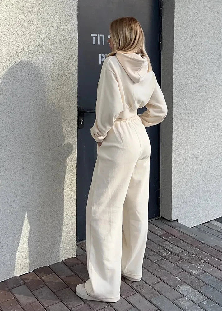 Cozy Cream - Cropped Hoodie and Jogger Set
