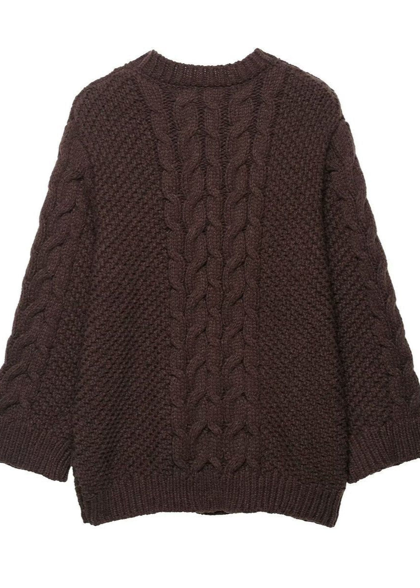 Celeste – Chunky Cable Knit Sweater in Chocolate Brown