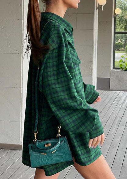 Oversized Retro Green Plaid Shirt – Effortless Chic