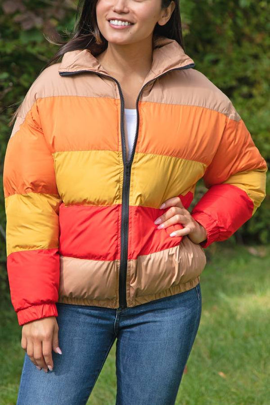 Morning Sun Color Block Puffer Jacket