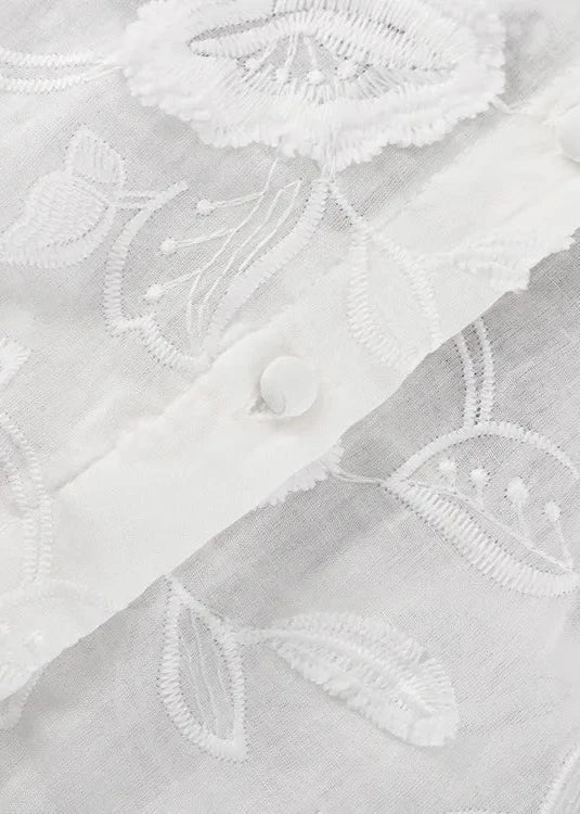 Floral Breeze - Sheer EmbroideRed Shirt & High-Waist Shorts Set