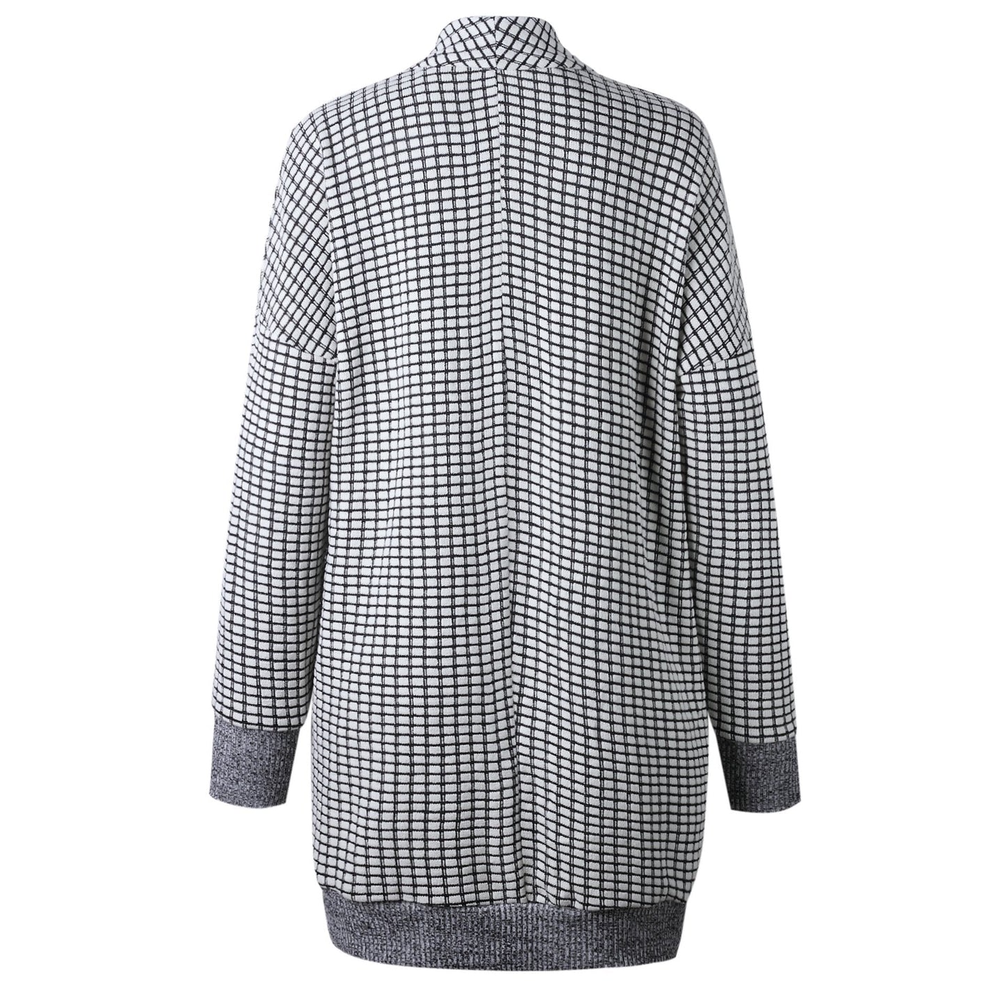 Plaid Grids Printed Black Cardigan