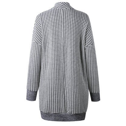 Plaid Grids Printed Black Cardigan