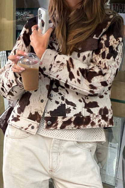 Chaqueta estilo camisa informal con solapa y estampado cómodo para mujer