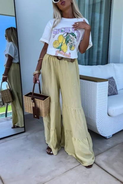 Casual elastic pants high waisted flared pants