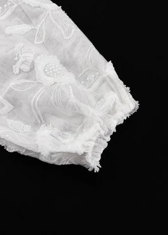 Floral Breeze - Sheer EmbroideRed Shirt & High-Waist Shorts Set