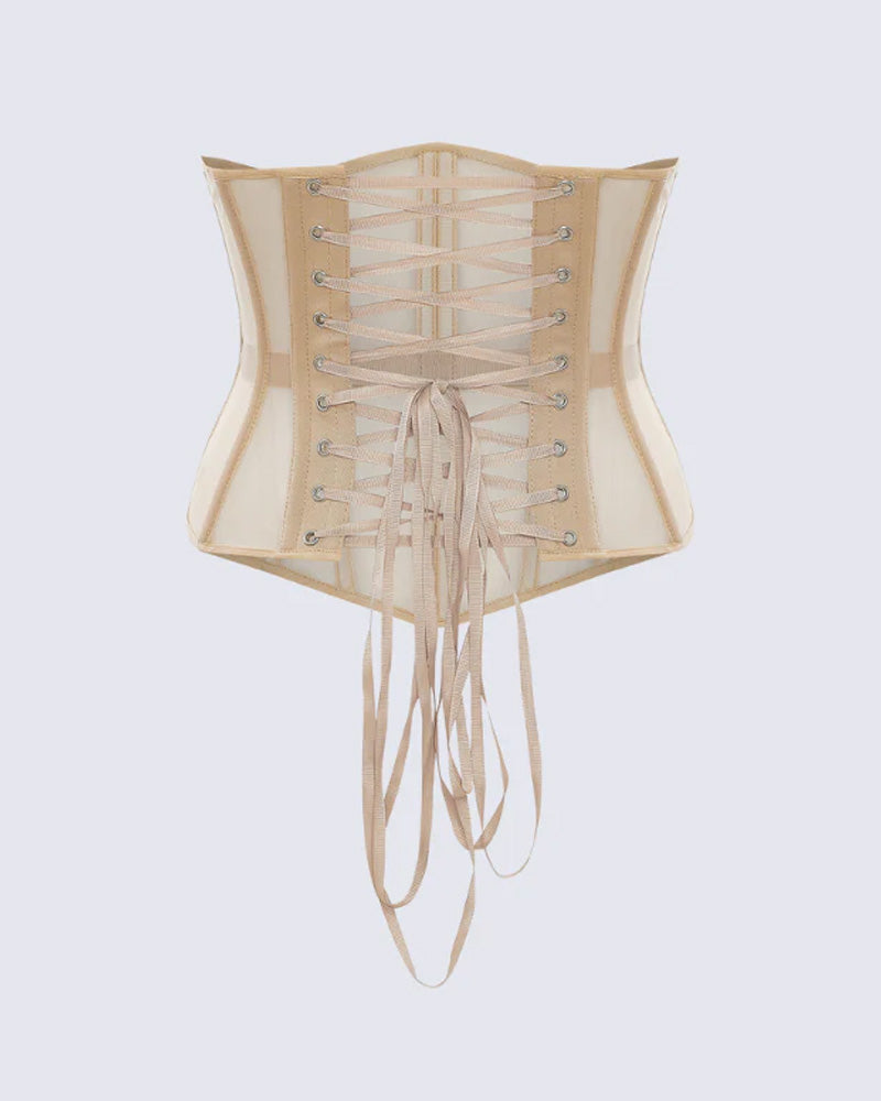 Sexy Mesh Lace-up Corset Without Bra