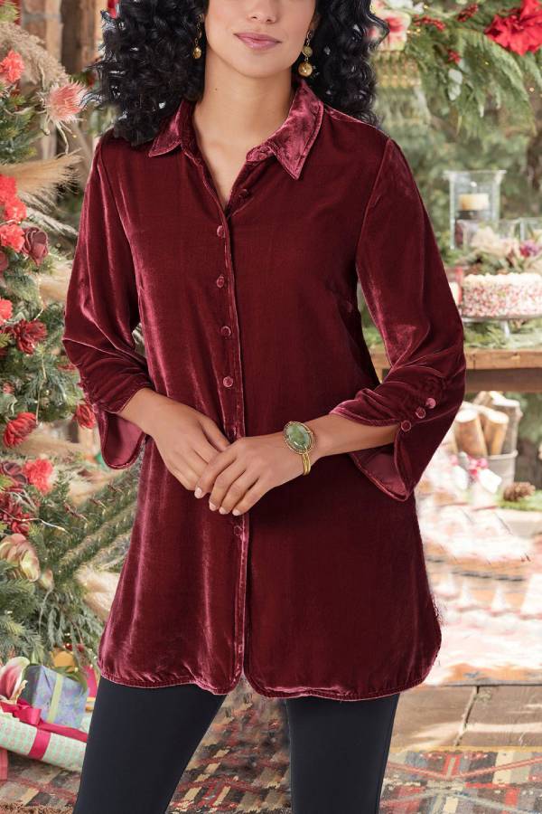 Women's Velvet Button Lapel Shirt