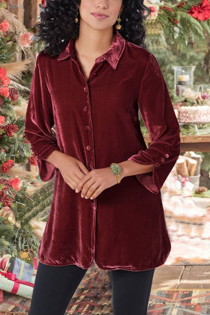 Women's Velvet Button Lapel Shirt