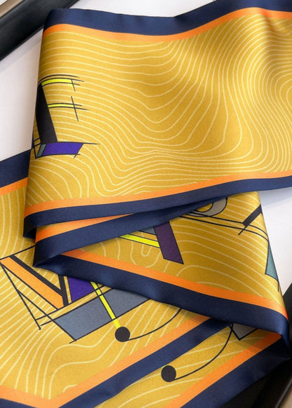 Versina - Geometric Gold Print Silk Twilly Scarf