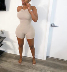 Women Clothing Summer Solid Color Sexy Tight Sling Plus Size Romper