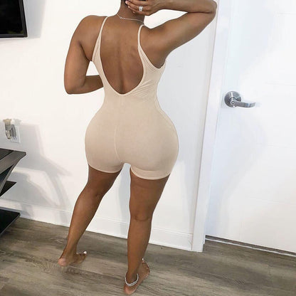 Women Clothing Summer Solid Color Sexy Tight Sling Plus Size Romper