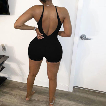 Women Clothing Summer Solid Color Sexy Tight Sling Plus Size Romper