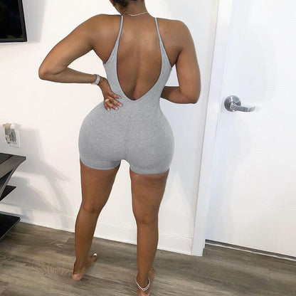 Women Clothing Summer Solid Color Sexy Tight Sling Plus Size Romper
