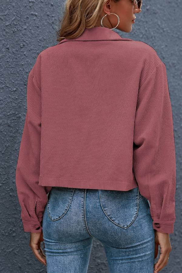 Flap Pockets Turn Down Collar Corduroy Shacket