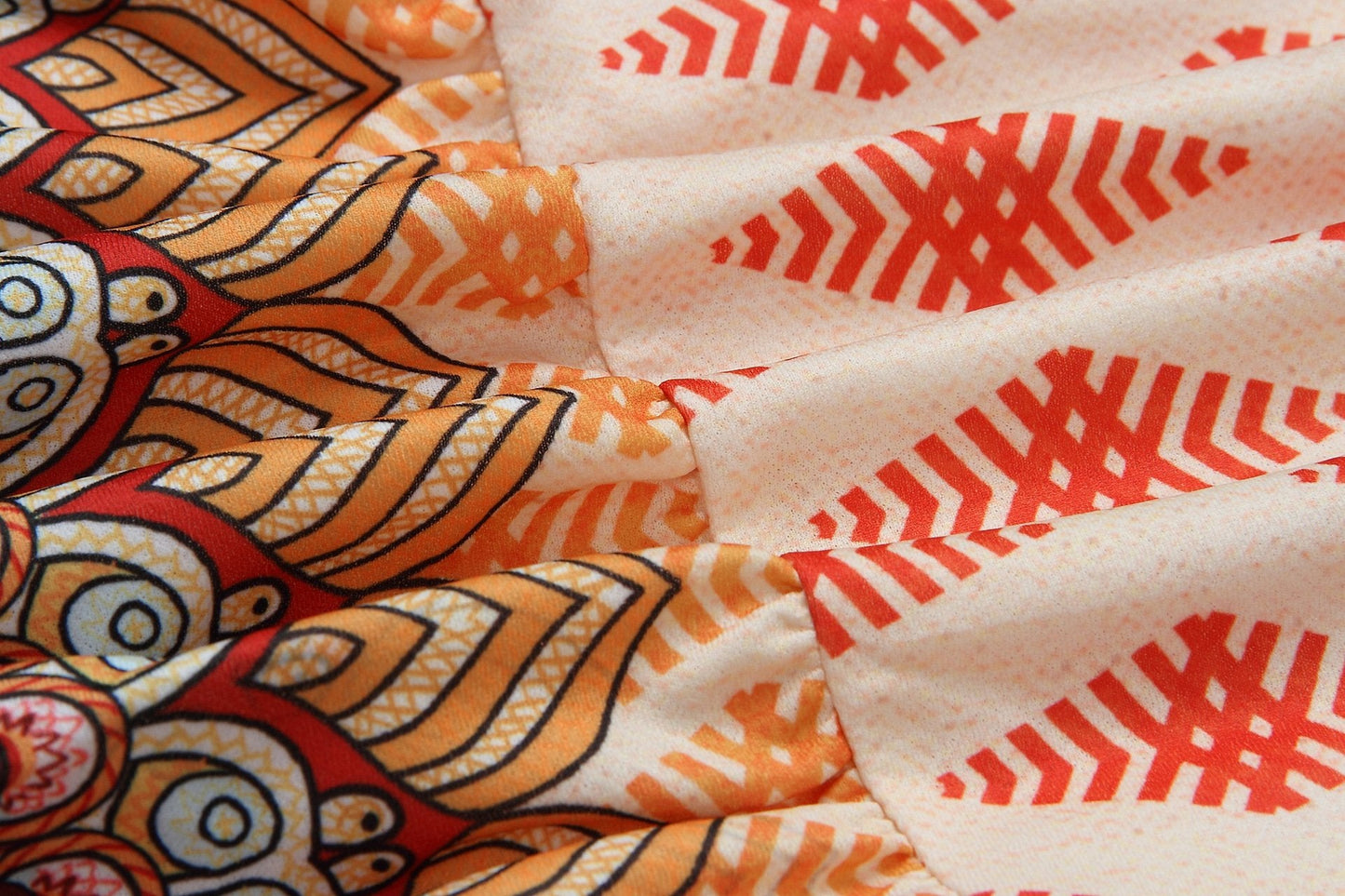 Spring And Summer Fashion Retro V-Neck Print Short Sleeves Mini Dress