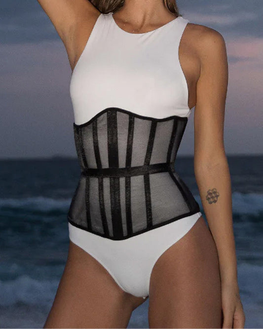 Sexy Mesh Lace-up Corset Without Bra