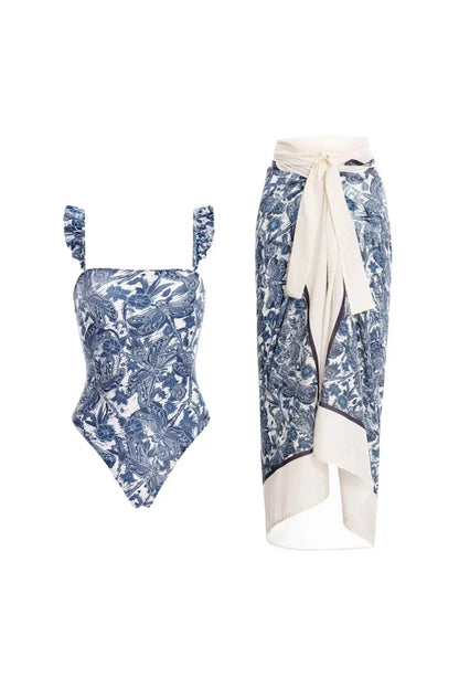 Blue Dragonfly Ruffle One-Piece Swimsuit