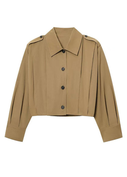 Cropped Button-Up Jacket with Epaulettes – Khaki