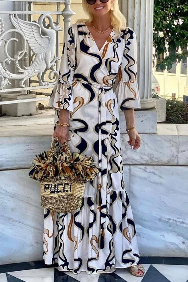 Vestido largo tie-dye en blanco y negro