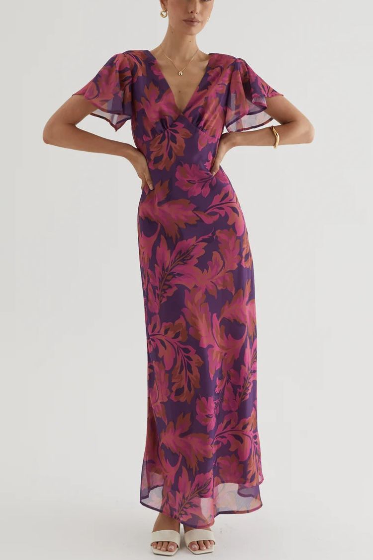 Abstract Print Short Sleeve Belted Wrap Midi Dress