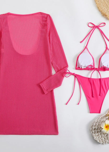 Rio Glow - Sheer Knit Beach Cover-Up & Triangle Bikini Set